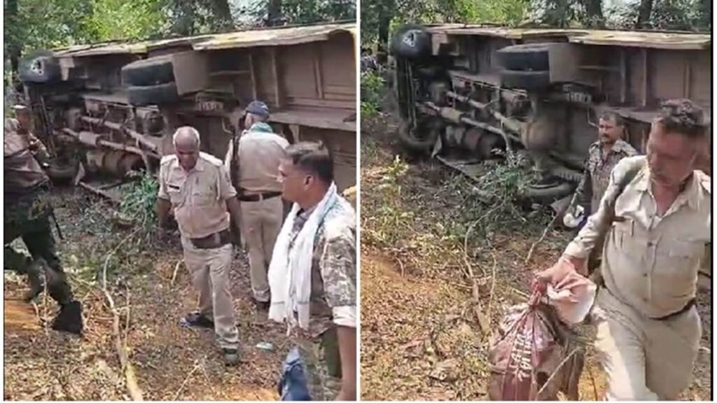 जवानों से भरी बस दुर्घटनाग्रस्त, चुनाव ड्यूटी से लौट रहे 12 जवान घायल